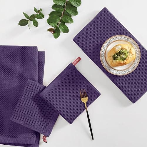 Homaxy 100% Cotton Kitchen Towels and Dishcloths Set, 12 x 12 Inches and 13 x 28 Inches, Set of 8 Bulk Kitchen Towels Set, Ultra Soft Absorbent Dish Cloths for Washing Dishes, Eggplant thumbnail 2