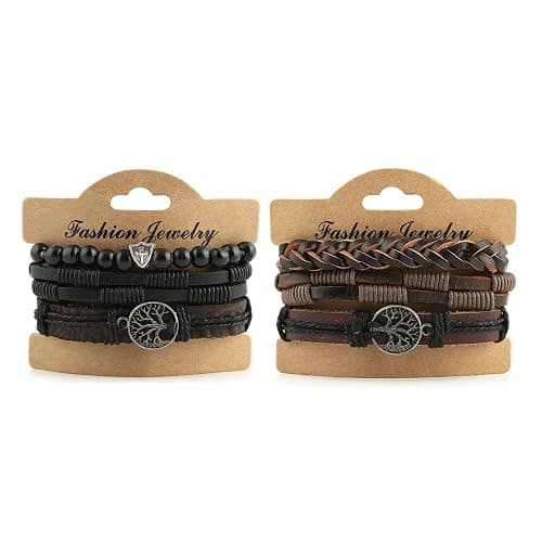 HZMAN Genuine Leather Tree of life Bracelets Men Women, Tiger Eye Natural Stone Lava Rock Beads Ethnic Tribal Elastic Bracelets Wristbands thumbnail 2
