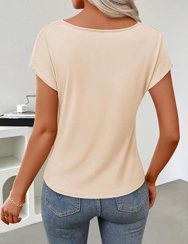ZESICA Women's Summer Short Sleeve Business Casual Tops 2026 Cowl Neck Knit Shirts Spring Work Dressy Blouses thumbnail 5