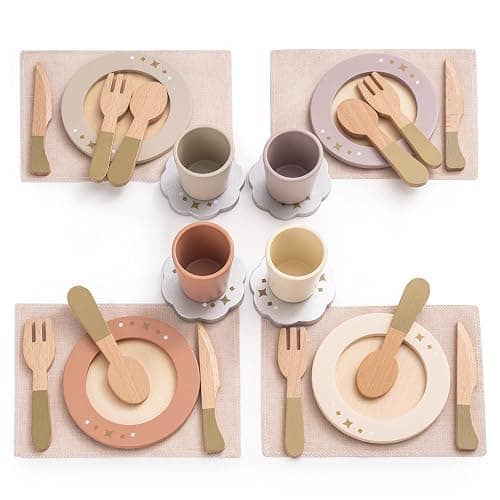 ROBUD 4-Set Wooden Play Dishes Set - Montessori-Inspired Play Food Accessories for Kids, Pretend Play Kitchen Set for Toddlers, Role Play Gift for Boys and Girls - Image 1