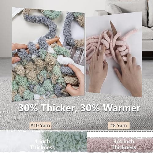 Cozyful Chunky Yarn for Hand Knitting - #10 Chunky Chenille Blanket Yarn, Jumbo Big Thick Chunky Yarns for Crocheting, Tie Dye Bulky Knit Yarns, 8 Skein (25 yds 8 oz Each Skein), Cream&Sage&Grey&Khaki thumbnail 4
