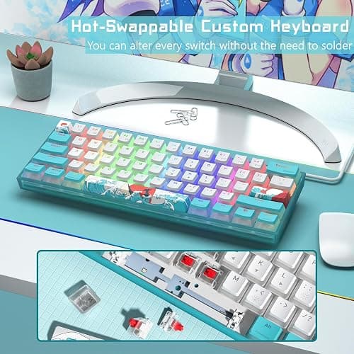 Womier 60% Percent Keyboard,WK61 V2 Mechanical RGB Wired Gaming Keyboard,Hot-Swappable Creamy Key Board with PBT Keycaps,Linear Red Switch for Windows/MAC (Blue) thumbnail 4