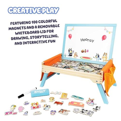 Bluey Art Creation Kids Art Station with 100 Magnets & Whiteboard Lid, Foldable Legs, Art Table for Kids, Storage Pockets thumbnail 4