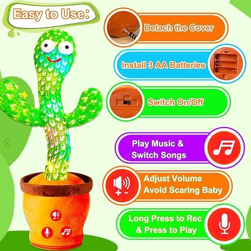 Vitosup Volume Adjustable Dancing Talking Cactus Toy, Interactive Baby Toys Mimicking Singing Repeating, Kids Baby Toys Gifts for Boys Girls, Xmas Gifts for Grandkids, Stocking Stuffers for Kids thumbnail 8