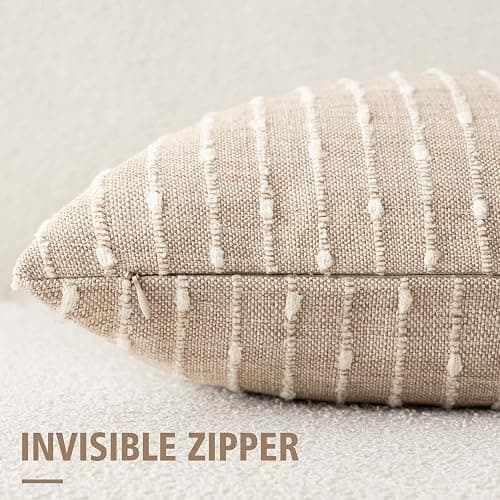 Foindtower Pack of 2 Decorative Jacquard Boucle Throw Pillow Covers Accent Textured Striped Pillowcases Soft Boho Modern Cushion for Couch Sofa Bedroom Living Room Home Decor 20x20 Inch Natural Beige thumbnail 3