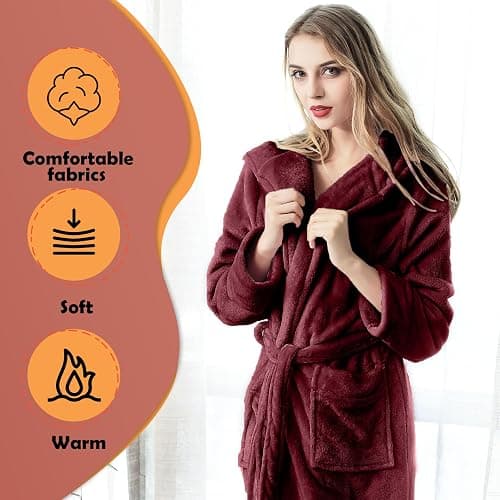 Oksun Womens Long Fleece Robe: Floor Length Flannel Hooded Bathrobe, Plush Warm Winter Housecoat, Fluffy Soft Cozy Nightgown thumbnail 3