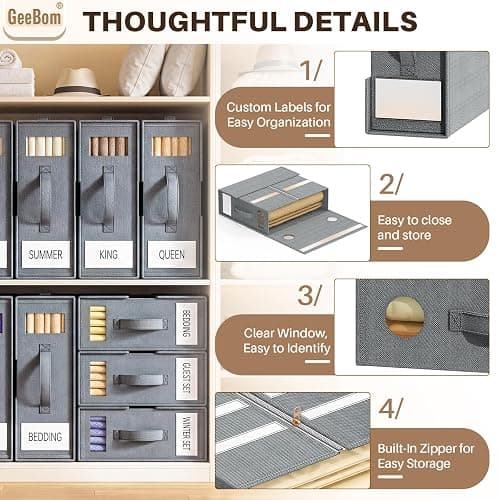 6 Pack Sheet Organizers and Storage, Thickened & Durable Sheet Organizer | Sheet Holders with Label Window & Handles, Bed Sheet Storage for Linen Closet, Bedding Storage Boxes for Queen & King Sheet thumbnail 6