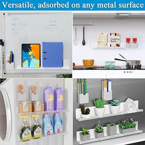 DTUQYX Metal Magnetic Book Shelf: 17” Magnetic Bookshelves for Whiteboard 2-Pack with 2 Pen Containers Strong Adsorption, Durable Floating Book Display Shelf, Movable Office File Holder (White) thumbnail 7