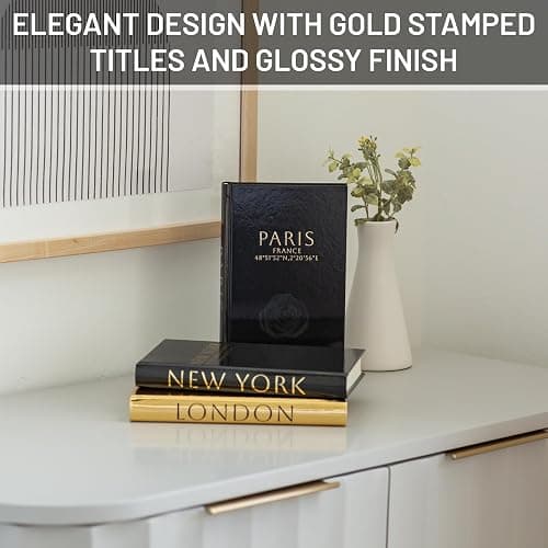 Decorative Books for Home Decor - Christmas Gift Ideas - Faux Books for Decoration - Christmas Coffee Table Books - Fashionable Black and Gold Foiled for Room Decor Aesthetic -Set of 3(Black and Gold) thumbnail 6
