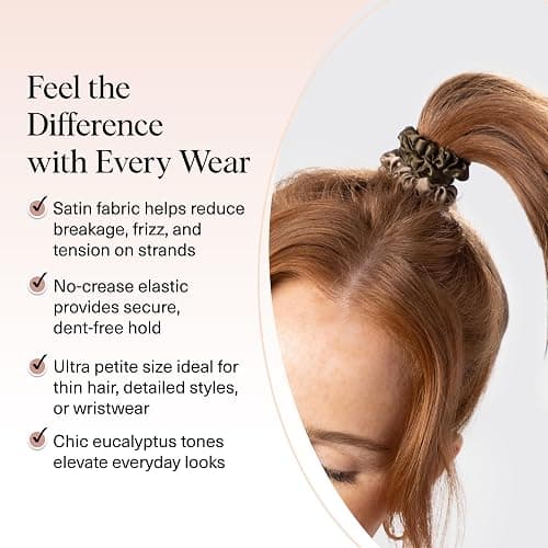 Kitsch Ultra-Petite Satin Scrunchies for Women - Softer Than Silk Scrunchies | Hair Ties No Damage for Frizz-Free Sleep | Perfect for Day or Night | Ideal Gifts for Women - Eucalyptus, 6 pcs thumbnail 3