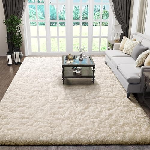 Ophanie Rugs for Living Room, Upgrade Non-Slip Fluffy Soft 5x8 Area Rug, Shag Large Fuzzy Plush Carpets for Bedroom Ivory, Shaggy Kids Boys Girls Dorm Nursery Home Decor Aesthetic thumbnail 5