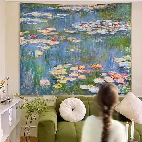 Avinyl Monet Waterlily Wall Tapestry, Green Floral Plant Art Poster for Bedroom Girls Boys, Small Nature Flower Pond Wall Hanging, Watercolor Tapestries for Living Room Dorm Decor 39in X 51in thumbnail 3