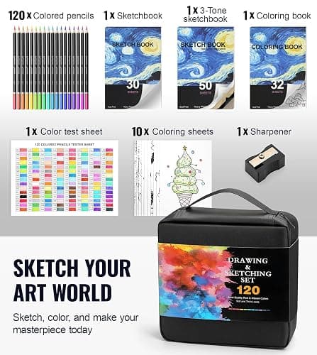TMOL 120 Pack Colored Pencils for Adult Coloring Books, Soft Core Oil Based Color Pencils with Sketch Book, Color Book, Art Supplies with Zipper Case, Gifts for Adults, Artists, Professionals thumbnail 3
