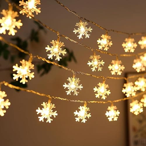 Yoitomehy Snowflake Christmas String Lights, 20 ft 40 LED Battery Operated Christmas Lights, Xmas Decorations Fairy Lights for Bedroom Mantle Window Patio Tree Holiday Room Dorm Decor, Warm White thumbnail 3