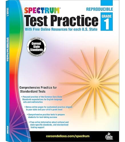 Spectrum Grade 1 Test Practice Workbooks, Ages 6 to 7, 1st Grade Test Practice Workbook, Math, Language Arts, Reading Comprehension, Vocabulary, and Writing, Standardized Test Practice - 160 Pages - Image 1