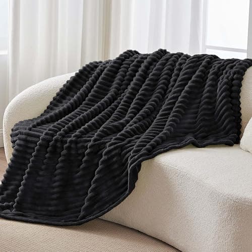 BEDELITE Fleece Throw Blanket for Couch - 300GSM Soft & Warm Fluffy Black Blanket, Decorative and Giftable Striped Blankets for Women, Men, 50"x70" thumbnail 7