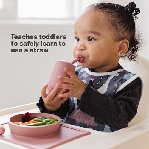 ezpz Mini Cup + Straw Training System (Blush) - 9 Months+ - 100% Silicone Training Cup for Infants + Toddlers - Designed by a Pediatric Feeding Specialist thumbnail 5