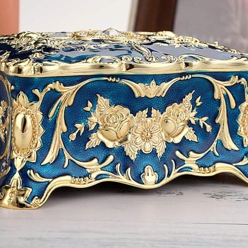 Hipiw Vintage Jewelry Organizer Box - Metal Trinket Storage Box Ornate Treasure Chest Box Jewelry Decorative box Keepsake Gift Box Case for Women,4.9"x3.4"x2.7" thumbnail 9