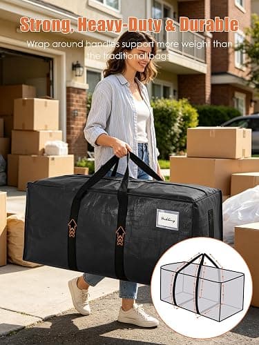 SWEET DOLPHIN 8 Pack 200LB Heavy-Duty Moving Bags with Wrap-Around Handles, Extra Large Storage Totes for Space Saving, Clothes Storage Bags, College Dorm Essentials, Black, 24 Gal thumbnail 3