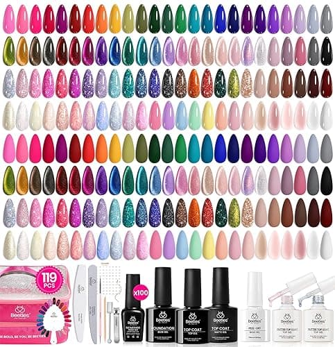 Beetles Nail Nook Gel Nail Polish Set - 119 PCS 100 Colors Gel Polish Kit Base Glossy Matte Glitter Top Coat Glitter Pearl Cat Eye White Red Pink Nude Uv Led Nails Gift for Women thumbnail 8
