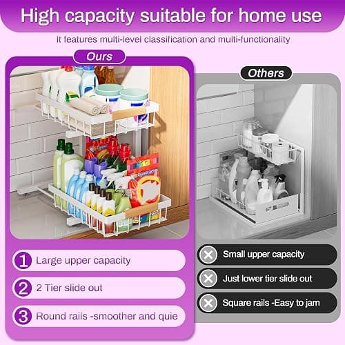 ADBIU Under Sink Organizer, 2 Pack 2 Tier Expandable Height (White, XL) Under-Sink Bathroom Kitchen Organizers And Storage thumbnail 7