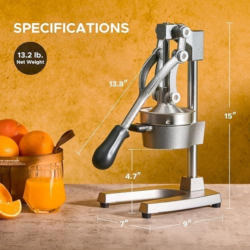 CO-Z Manual Citrus Juicer, Commercial Grade Cast Iron Orange Juicer, Professional Heavy Duty Juice Press with Removable Strainer, Manual Juice Extractor for Orange Lemon Pomegranate Citrus, Gray thumbnail 3