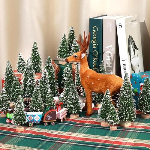 30Pcs Mini Christmas Trees Artificial Christmas Tree Bottle Brush Trees with Wooden Base for Christmas Decor Christmas Party Home Table Craft Decorations(Green-A) thumbnail 2