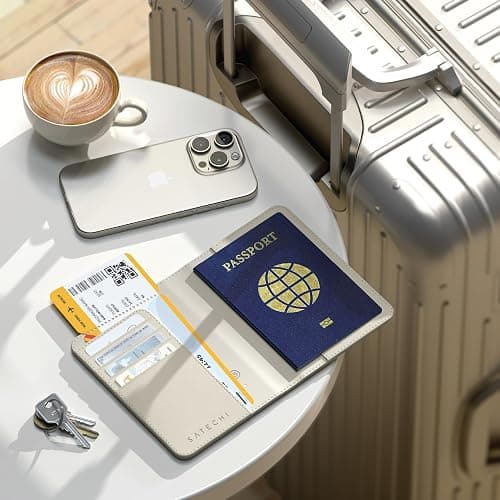 Satechi Passport Holder for Travel with Find My, Passport Cover with 4 Card Holder, Wireless Charging, and RFID protection – Travel Essential Vegan Leather Passport– Sand thumbnail 8