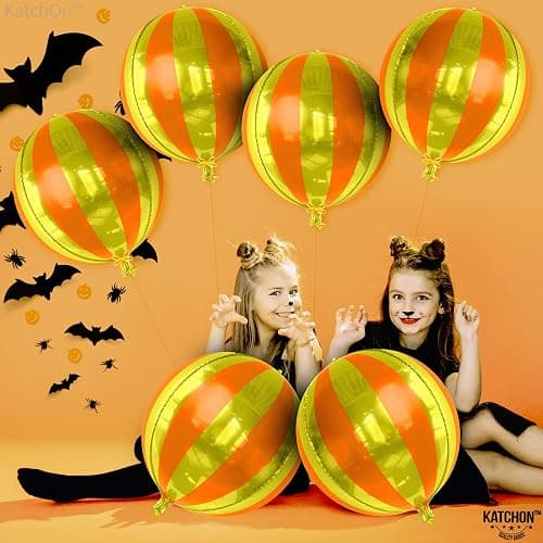 KatchOn, Orange and Gold Balloons - 22 Inch, Pack of 6 | Carnival Foil Balloons Striped, Orange Foil Balloons | Gold Striped Balloons, Striped Foil Balloons Orange, Carnival Theme Party Decorations thumbnail 4