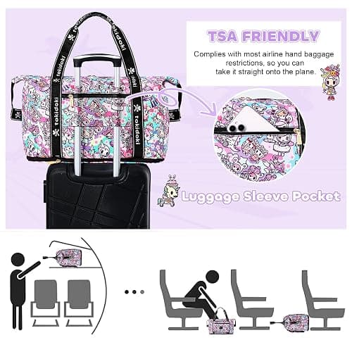 tokidoki Travel Duffle Bag,Carry-On Weekender Bag with Toiletry Bag | 40L Large Capacity，Adjustable Shoulder Strap, Front Zip Pockets,Waterproof overnight bag for gym, sports, hospital stays thumbnail 4