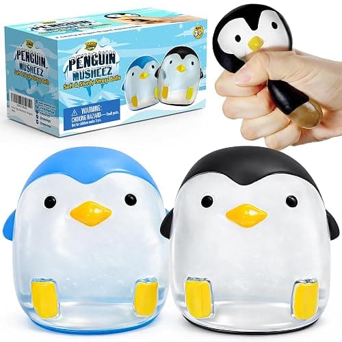 YoYa Toys Musheez Penguin Squishy Stress Balls 2-Pack - Sensory Fidget Toy - Fun to Squeeze and Stretch - Soft Penguin Squishies Stress Relief Ball for Kids - Cute for Boys and Girls - Image 1