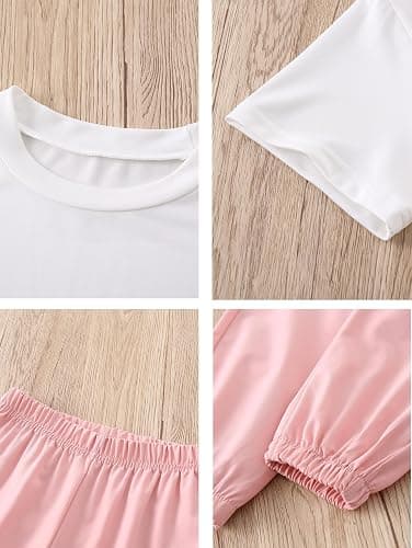 Jolyshlid Girls 4 Pieces Outfits Short Sleeve Printed Tee Tops and Pants Set 4-12Y thumbnail 5