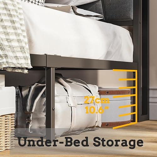LIKIMIO Queen Bed Frame, Storage Headboard with Charging Station, Platform Bed with Drawers, No Box Spring Needed, Easy Assembly, Vintage Brown and Gray thumbnail 6