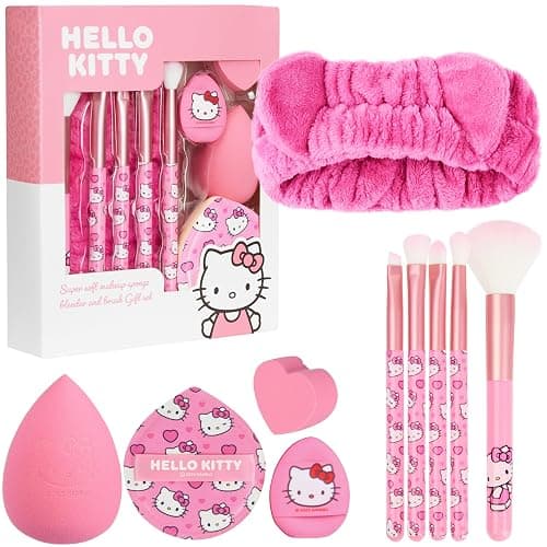 Get Trend Hello Kitty Sanrio Makeup Brush Sponge Set for Girls, Teens with Headband Powder Puffs Soft Brushes Beauty Sponges, Kawaii Gifts for Girls (Pink Hello Kitty) thumbnail 6
