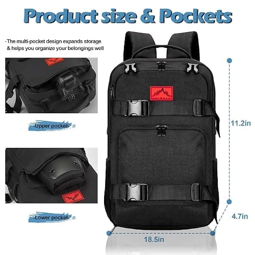 GoHimal Skateboard Backpack,17in Laptop Bag for Men&Women(Black) | USB Charging Port,Multi-Sport Design,Anti-Theft thumbnail 2