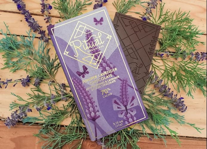 Ritual Dark Chocolate Bar, Juniper Lavender Chocolate 70% Cacao, Notes of Lavendar, Juniper, Pine, Citrus & Floral, 2.12 oz thumbnail 7