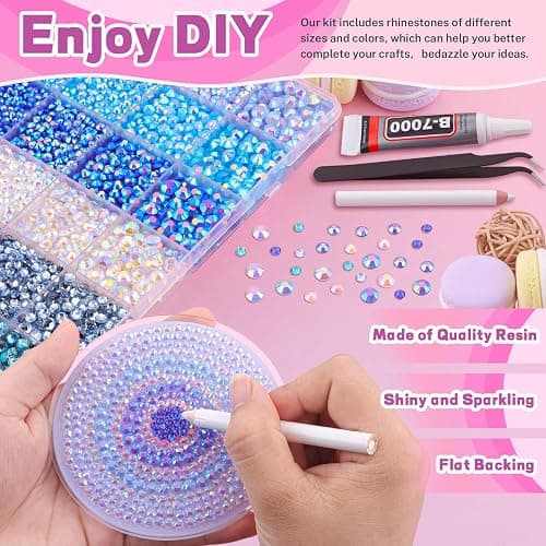 20000Pcs Blue Rhinestones for Bedazzling Kit with 3Pcs B7000 Jewelry Glue, Resin Rhinestones for Crafting Crafts，Bedazzler Kit Flatback Gems for Clothing Shoes Tumblers Nail Art thumbnail 3