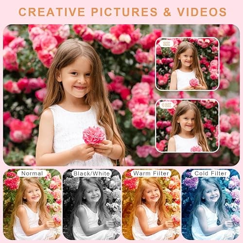 Digital Camera, Camera for Kids, UHD 4K 48MP Point and Shoot Digital Cameras with 64GB SD Card and 16X Digital Zoom Anti Shake, Compact Portable Small Gift for Boys Girls Students, Pink thumbnail 4