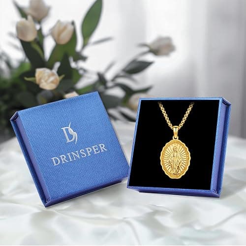 DRINSPER Virgin Mary Miraculous Medal Necklace for Women 925 Sterling Silver Virgen De Guadalupe Pendant Blessed Mother Mary Virgencita Necklace for Men Protection Jewelry Christmas Gifts thumbnail 5