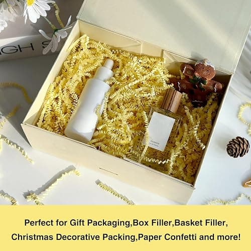 Corlcol 1LB Crinkle Paper Shred Filler for Gift Box Bag and Basket On Holidays(Light Yellow) thumbnail 6