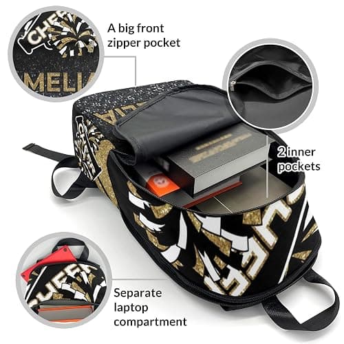 Yeshop Cheerleader Gold Personalized Backpack for Teen Boys Girls,Custom Travel Backpack Bookbag Casual Bag Name Gift 11.8"(L) x 5.51"(W) x 17.72"(H) thumbnail 6