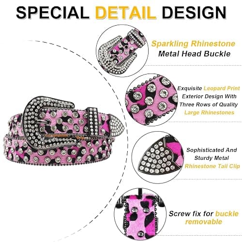 EVERBLTING Rhinestone Belt Leopard Print Bling Belts Men Women Leopard Rhinestone Belt Western Cowgirl BB Belts Y2k thumbnail 3
