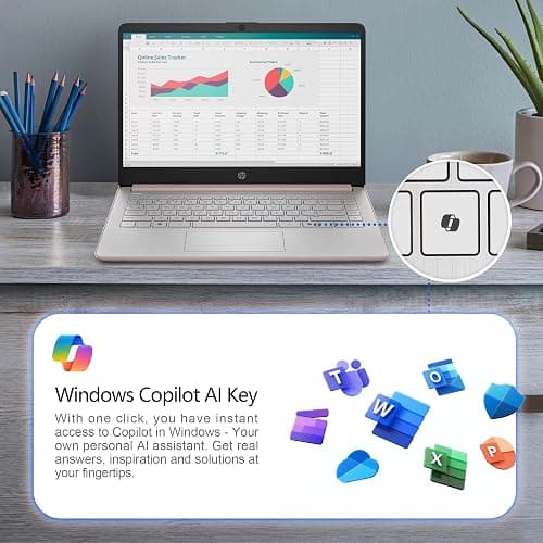 HP New Gen 14" Laptop · MS Office · 128GB · 512GB SD Card · 4GB RAM · HD Display · 12-Hour Battery · WiFi · Bluetooth · Windows 11 · Rose Gold thumbnail 5