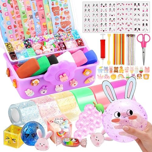 Lokuc Nano Tape Bubble Kit for Kids with Box, 19.7Ft Nano Tape Squishy Maker with Glitter, Clay, Beads, Stickers and Tutorials, Gifts for Boys Girls Aged 4, 5, 6, 7, 8, 9 Years Old - Image 1