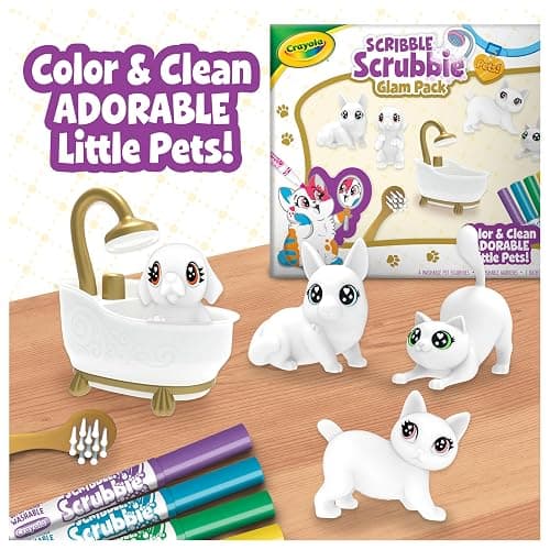 Crayola Scribble Scrubbies Glam Pack (4 Pets), Washable Pet Care Toy & Coloring Animal Craft Kit, Gift for Kids, Playset for Girls & Boys, Ages 3+ thumbnail 6