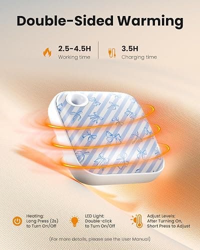 Gaiatop Rechargeable Hand Warmers, 4000mAh Double-Sided Hot Hands with 3 Heat Settings, Light and Strap, Cute Portable Pocket Electric Heater, Stocking Stuffers Reusable Outdoor Gifts for Women Men thumbnail 3