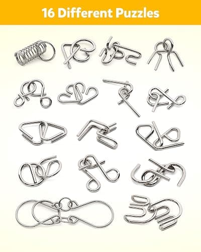 Coogam Metal Wire Puzzle Set of 16 with Pouch,Brain Teaser IQ Test Disentanglemen Iron Link Unlock Interlock Game Chinese Ring Magic Trick Toy for Party Favor Kids Adults Challenge thumbnail 3