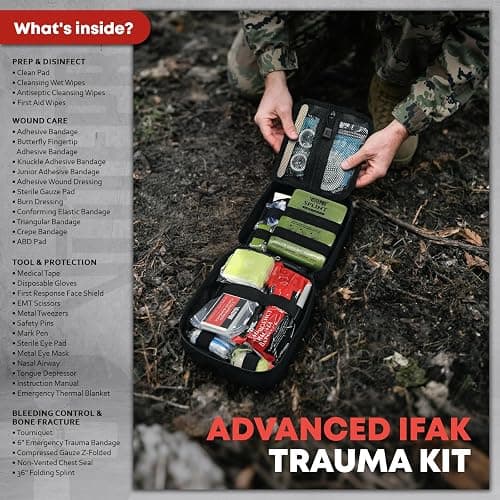 Advanced Trauma First Aid Kit - Emergency Camping Gear with Tourniquet Kit, Compression Bandage, 36" Splint | Portable Survival Gear for Outdoor, Home, Camping- Gift for Husband Dad and Wife-Black thumbnail 2