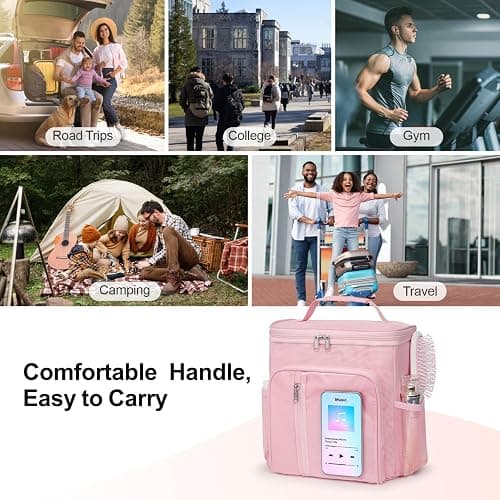 F-color Shower Caddy Portable for College Dorm Essentials - Large Hanging Sturdy Handle Toiletry Tote Bag with Hook, Multiple Pockets, Quick Dry Organizer for Camping, Travel, Gym, Pink thumbnail 6