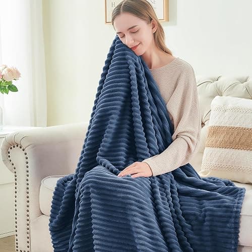 BEDELITE Fleece Throw Blanket for Couch – 3D Ribbed Jacquard Soft and Warm Decorative Fuzzy Blanket – Cozy, Fluffy, Plush Lightweight Navy Blue Throw Blankets for Bed, Sofa, 50x60 inches - Navy - Throw(50"x60") thumbnail 5